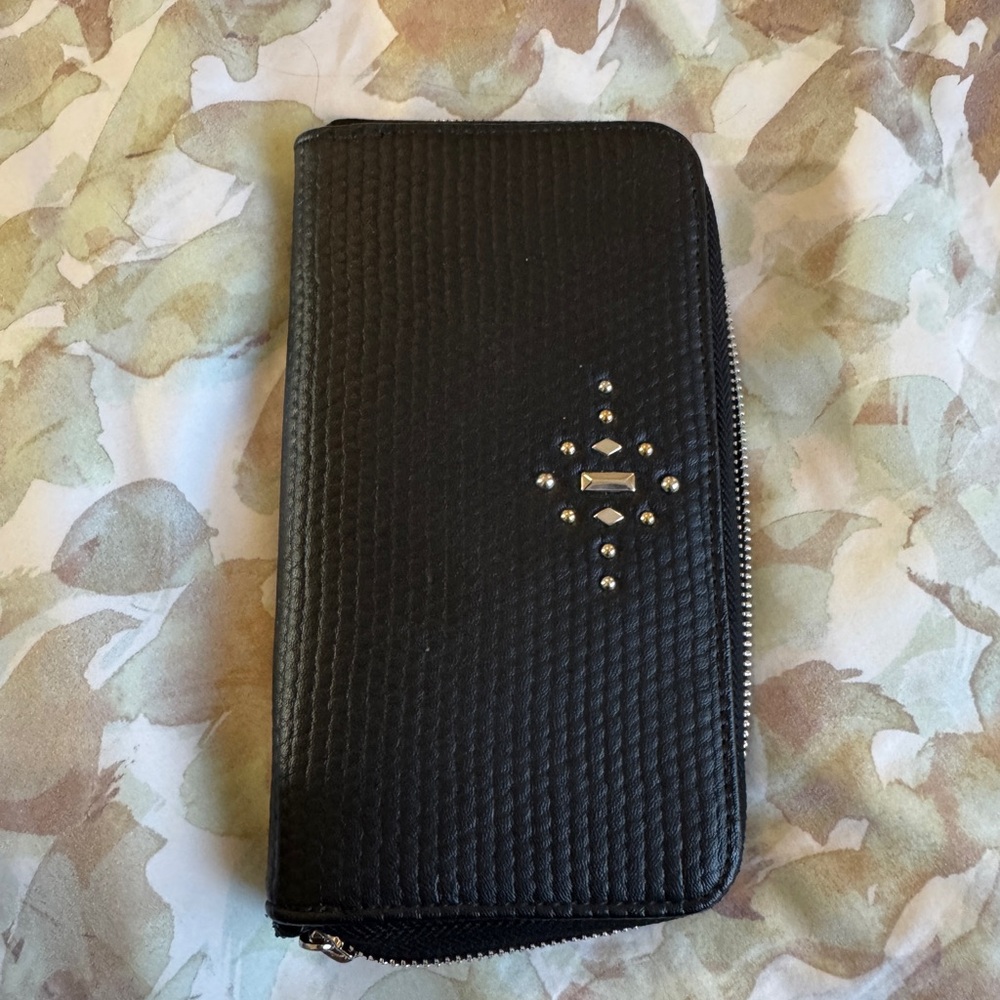 Thirty One All About the Benjamins Black Textured Wallet with Studded Design